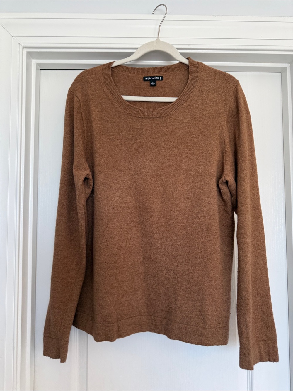 J. Crew Mercantile Womens Crewneck Sweater Size Large Cognac Brown Wool Blend